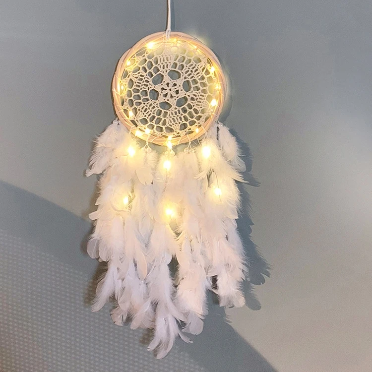 Factory Price Dream Catcher 60cm LED Light National Feather Garden Ornaments Girls Room Decor Dreamcatcher Birthday Gifts