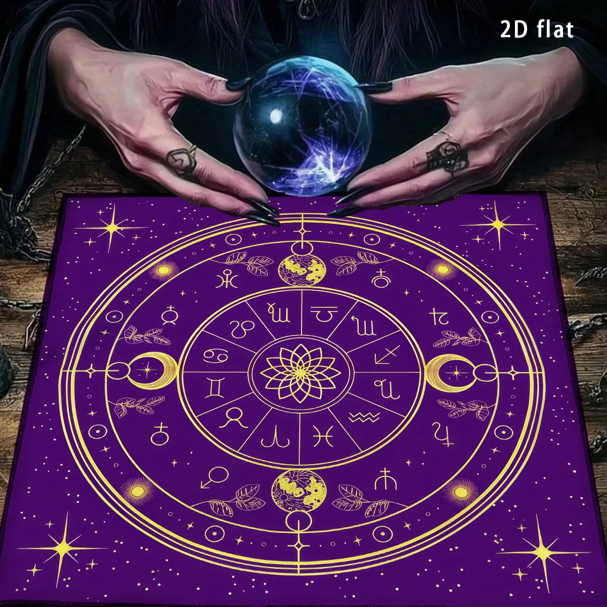 Mystical Tarot Constellation Altar Cloth Tarot Tablecloth Golden Astrological Symbols on Purple Table Cloth For Divination Mat - Imagen 3