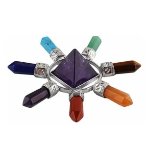 Pirámide hexagonal de piedras naturales de 7 Chakras