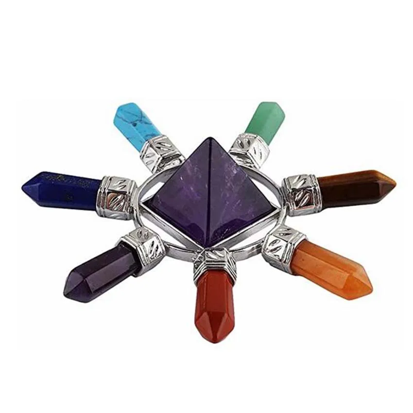 Pirámide hexagonal de piedras naturales de 7 Chakras