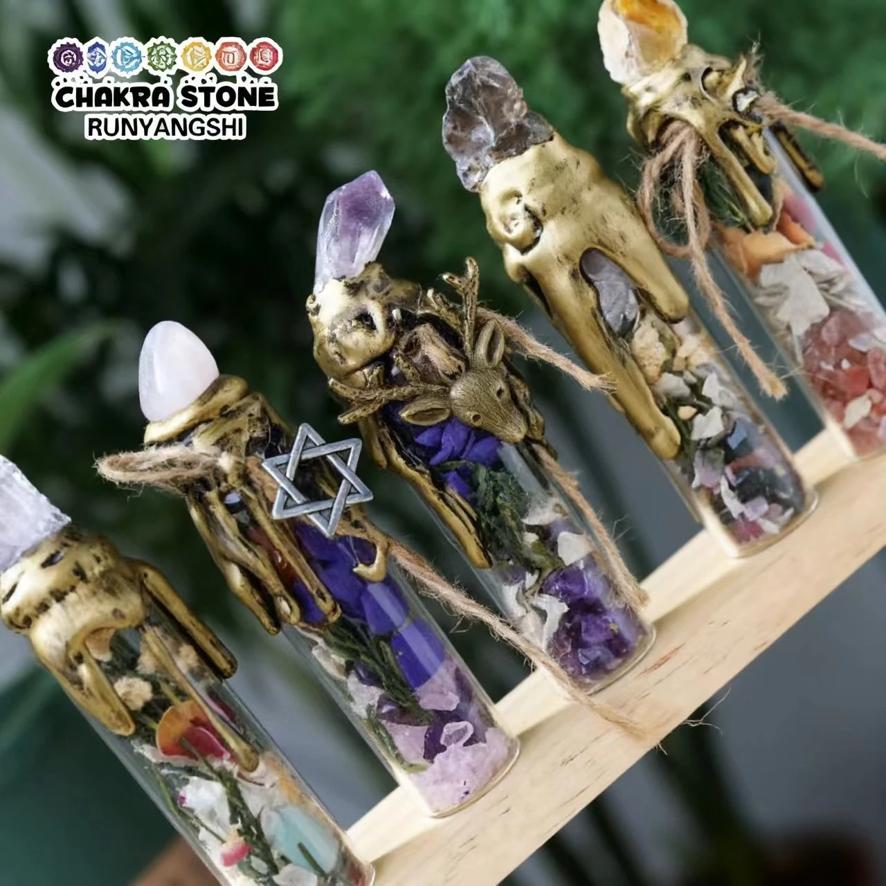 Spiritual Energy Divination Container - Natural Crystal Gemstone Wishing Bottle for Christmas Halloween Gifts - Imagen 2