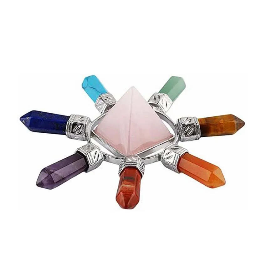 Pirámide hexagonal de piedras naturales de 7 Chakras - Imagen 3