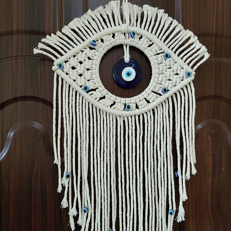 Macrame Wall Hanging Handmade Turkish Evil Eye Pendant Tapestry Nazar Decoration for Home Living Room Wall Home Decor Gift - Imagen 4