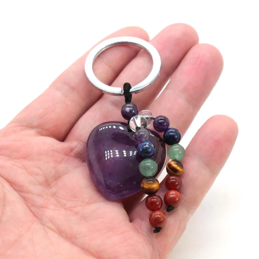 Llavero de cristal con forma de corazón de piedra natural - Imagen 3