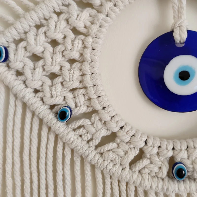 Macrame Wall Hanging Handmade Turkish Evil Eye Pendant Tapestry Nazar Decoration for Home Living Room Wall Home Decor Gift - Imagen 3