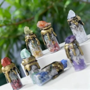 Spiritual Energy Divination Container - Natural Crystal Gemstone Wishing Bottle for Christmas Halloween Gifts