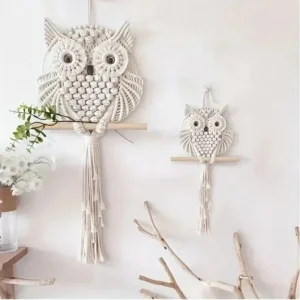 Woven Owl Macrame Room Decor Handmade Boho Hanging Home Decorations Children's Bedroom Wall Art Animal Pendant Nursery Ornament