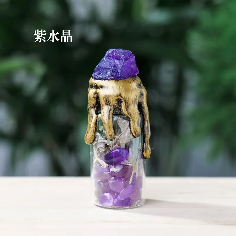 Spiritual Energy Divination Container - Natural Crystal Gemstone Wishing Bottle for Christmas Halloween Gifts - Imagen 9