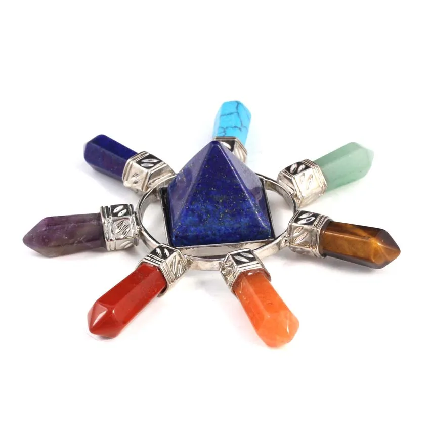 Pirámide hexagonal de piedras naturales de 7 Chakras - Imagen 6