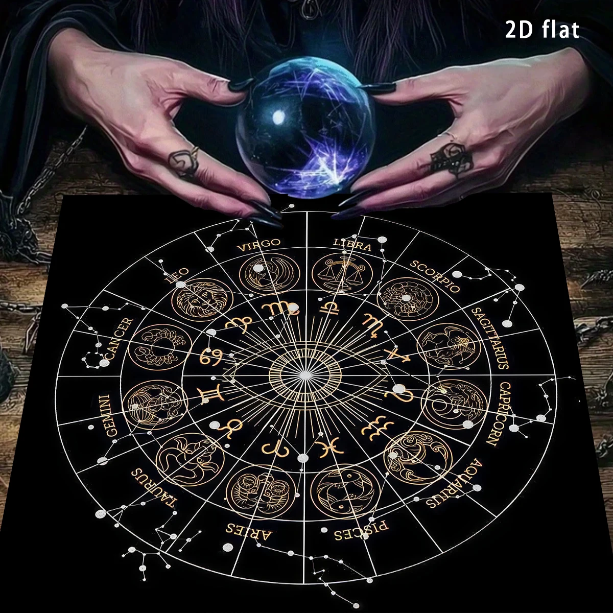 Mystical Tarot Constellation Altar Cloth Tarot Tablecloth Golden Astrological Symbols on Purple Table Cloth For Divination Mat - Imagen 8