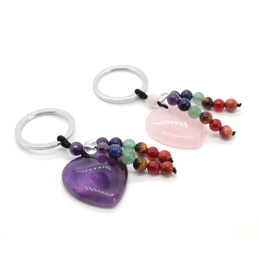 Llavero de cristal con forma de corazón de piedra natural