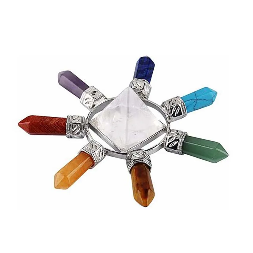 Pirámide hexagonal de piedras naturales de 7 Chakras - Imagen 4