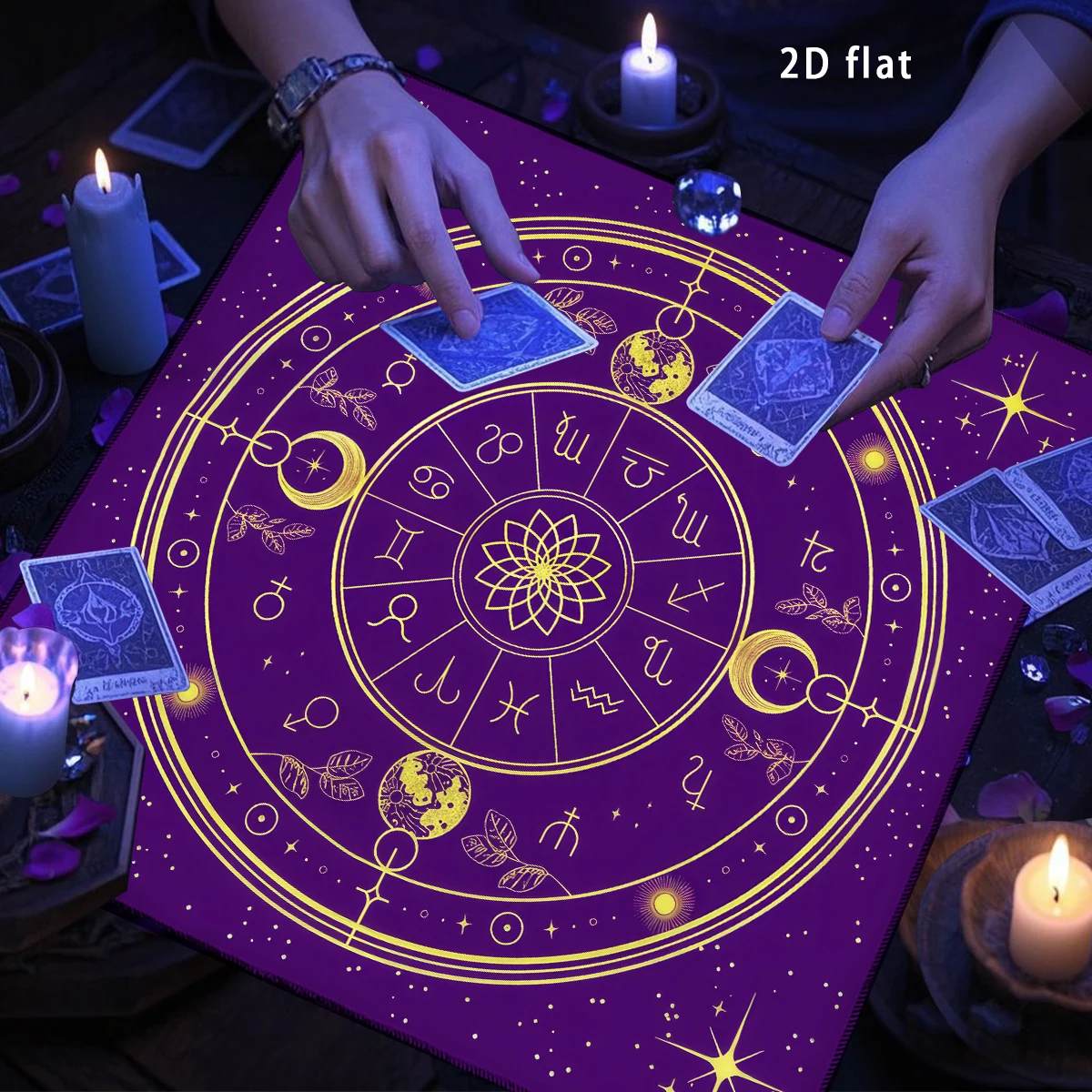 Mystical Tarot Constellation Altar Cloth Tarot Tablecloth Golden Astrological Symbols on Purple Table Cloth For Divination Mat - Imagen 2