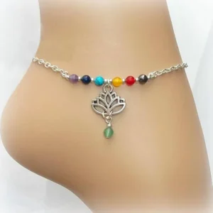 Tobillera de chakras con colgante de Flor de Loto