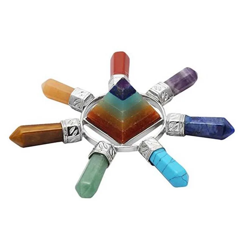 Pirámide hexagonal de piedras naturales de 7 Chakras - Imagen 8
