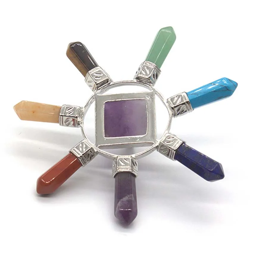 Pirámide hexagonal de piedras naturales de 7 Chakras - Imagen 2