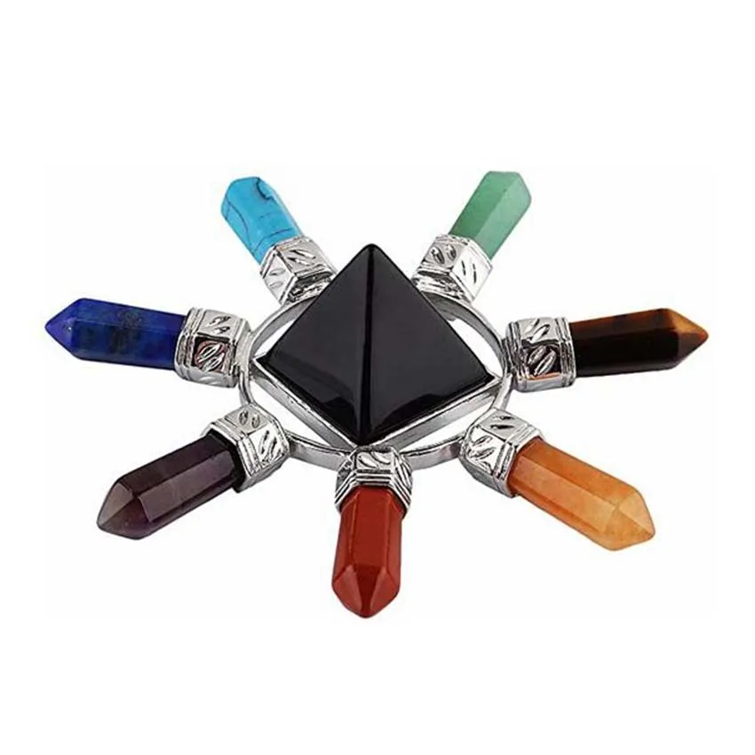 Pirámide hexagonal de piedras naturales de 7 Chakras - Imagen 5